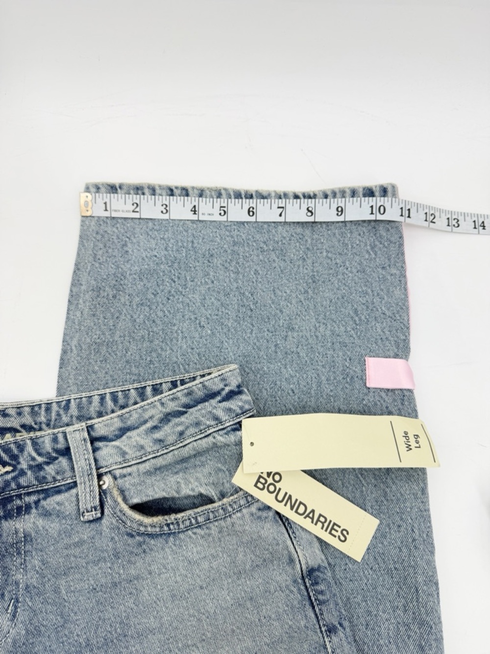 No Boundaries Wide Leg Jeans Light Wash Denim w/Pink Ribbon Detail Size 2 NWT - Picture 10 of 15